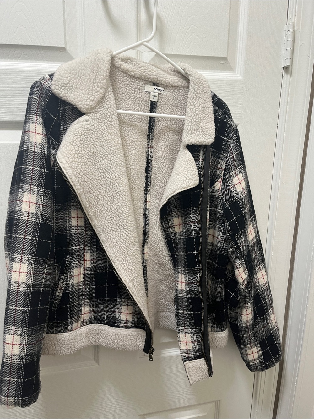 Sonoma Black & White Plaid Teddy Lined Jacket